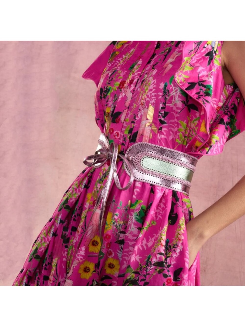 Cynthia Rowley Pink and Green Metallic Lace-Up Waist Belt - Picture 4 of 8